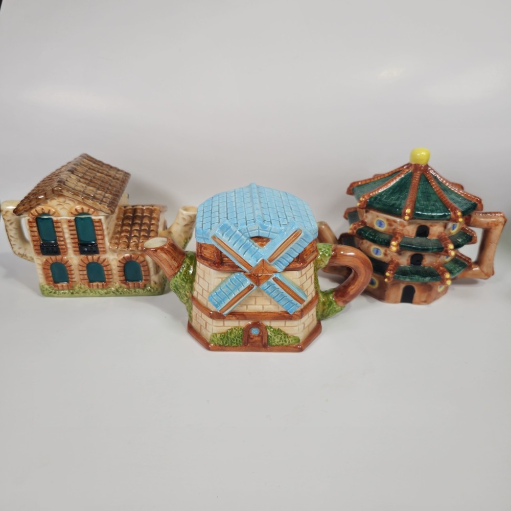 Set Of 3 House of Katayama 1983 New Mini Teapots, Creamer, Japan Mini House